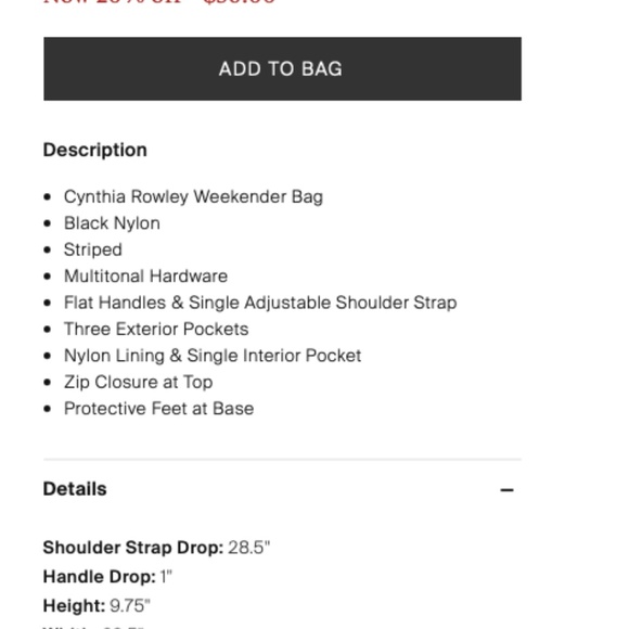 CYNTHIA ROWLEY STRIPED NYLON MINI WEEKENDER BAG - Picture 7 of 8